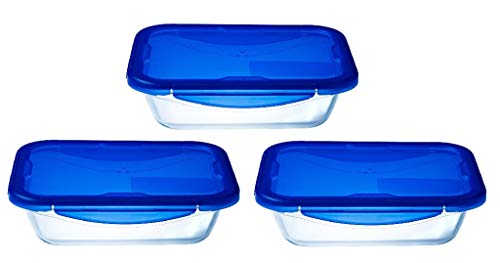 Pyrex Cook & Go Lunchbox, 3 Stück, gleiches Fassungsvermögen (3 x 0,8 l, rechteckig) von Pyrex