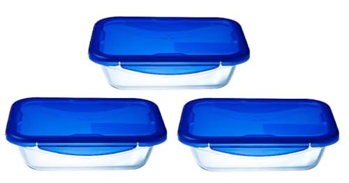 Pyrex Cook & Go Lunchbox, 3 Stück, gleiches Fassungsvermögen (3 x 0,8 l, rechteckig) von Pyrex