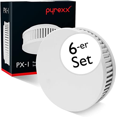 Pyrexx PX-1 • 6 Stück • Rauchmelder 10 Jahre Batterie mit Magnet-Halterung • ohne Bohren und LED-Blinken • Zertifiziert nach Q-Label • 6-er Set • Weiß… von Pyrexx