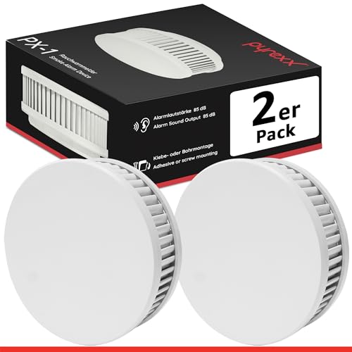 Pyrexx PX-1 Rauchwarnmelder - 2 Stück - 10 Jahre Batterie mit Magnet-Halterung ohne Bohren und LED-Blinken, Zertifiziert nach Q-Label, Weiß von Pyrexx
