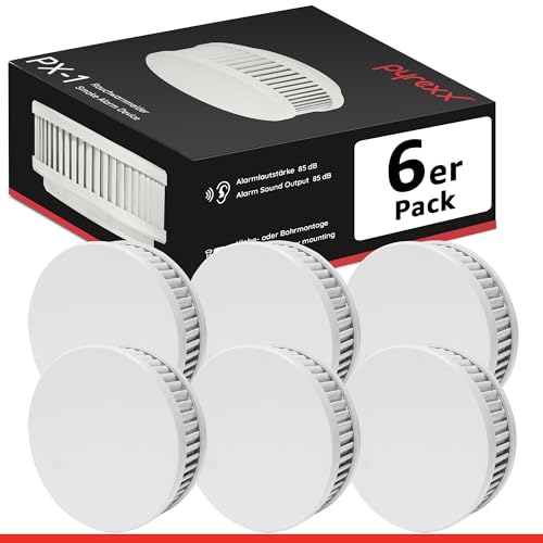 Pyrexx PX-1 Rauchwarnmelder - 6 Stück - 10 Jahre Batterie mit Magnet-Halterung ohne Bohren und LED-Blinken, Zertifiziert nach Q-Label, Weiß von Pyrexx
