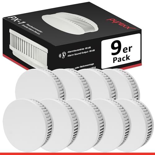 Pyrexx PX-1 Rauchwarnmelder - 9 Stück - 12 Jahre Batterie mit Magnet-Halterung ohne Bohren und LED-Blinken, Zertifiziert nach Q-Label, Weiß von Pyrexx