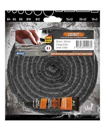 pyrofeu Joint réfractaire 12 mm x 2,5 m + Tube de Colle Schamottdichtung 12mm x 2,5m + Klebertube, Fiberglas, Schwarz, estandar von Pyro Feu