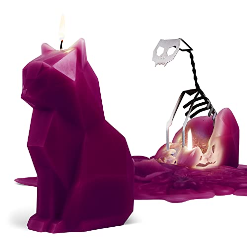 PyroPet Kerze - überraschende Tierkerze mit Skelett, Katze »Kisa« Burgundy/Lila von PyroPet