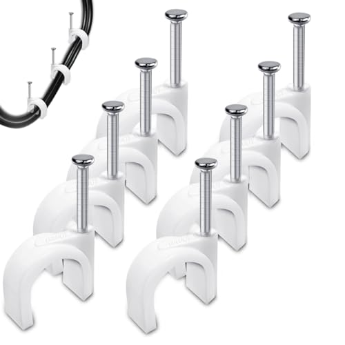 Kabelschellen Nagelschellen 10 mm Kabelklemmen 200 Stück Kabelhalter Wand zum schrauben Kabelbefestigung Halterungen Cable Clips mit Eingestecktem Nagel für Wall Wire Organiser Starkstromkabel(Weiß) von Pyroclasia