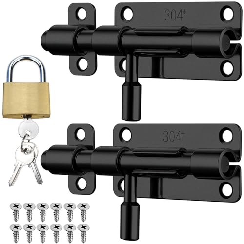 2 Stück Türriegel Edelstahl 304 Schwarz Bolzenriegel Schubriegel Grendelriegel Schiebeschloss mit Loch für Vorhängeschloss Verriegelung Schieberiegel für Türen Fenster Zäune Schlafzimmer Badezimmer von Pyroclasia