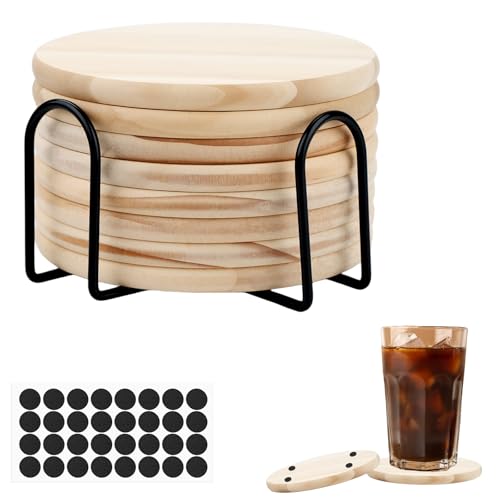 8 Stück Untersetzer Holz Rund Coasters Holzuntersetzer Getränke Glass Tassenuntersetzer Scheibenuntersetzer für DIY Architekturmodelle Zeichnung Malerei Holzgravur Holzbrennen Handwerk von Pyroclasia