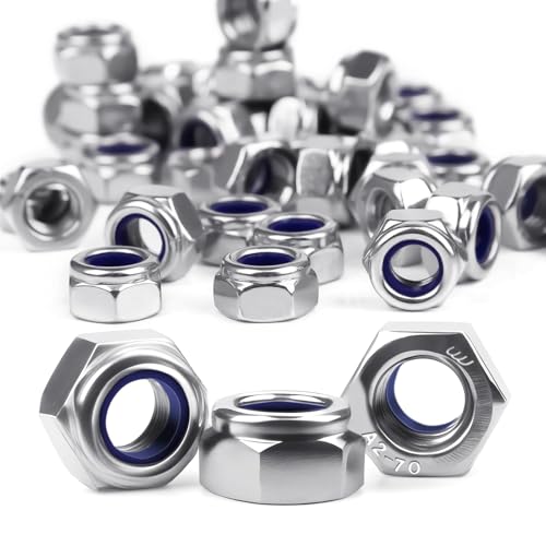 M6 Sechskantmuttern Muttern Edelstahl A2 V2A Sechskantmutter Selbstsichernde Muttern,100 Stück DIN985 Sicherungsmuttern Niro Stoppmuttern Selbstsichernde Kontermuttern Set von Pyroclasia