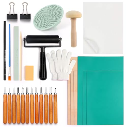 31 Stück Linoldruck Set Linolschnitt Set Werkzeug Linoleum Schnitzset Blockdruck Starter Kit mit linoleum Platten, Pauspapieren, Mischblock für Stempel Selber Machen Schnitzen, Druckgrafik,Kunstposter 31 Stück Linoldruck Set Linolschnitt Set Werkzeug Linoleum Schnitzset Blockdruck Starter Kit mit linoleum Platten, Pauspapieren, Mischblock für Stempel Selber Machen Schnitzen, Druckgrafik,Kunstposter von Pyroclasia