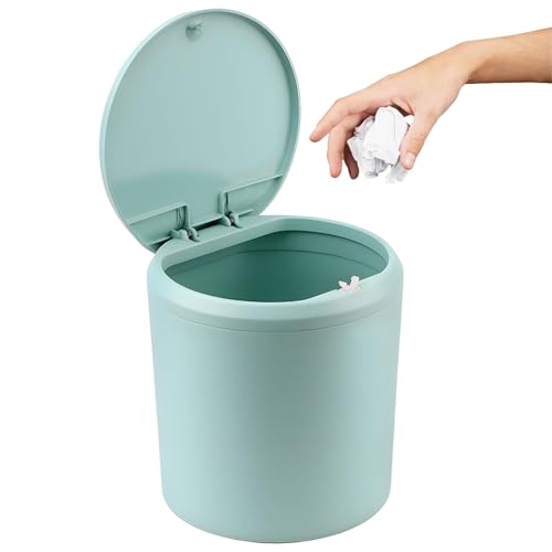 Tischmülleimer mit Deckel 4L Mini Tischabfalleimer Schminktisch Mülleimer Kosmetikeimer Klein Tischabfallbehälter für Schreibtisch Nachttisch Bad Küche Schlafzimmer Wohnzimmer Büro (15x15x17cm,Grün） von Pyroclasia