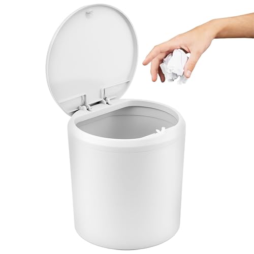 Tischmülleimer mit Deckel 4L Mini Tischabfalleimer Schminktisch Mülleimer Kosmetikeimer Klein Tischabfallbehälter für Schreibtisch Nachttisch Bad Küche Schlafzimmer Wohnzimmer Büro (15x15x17cm,Weiß） von Pyroclasia