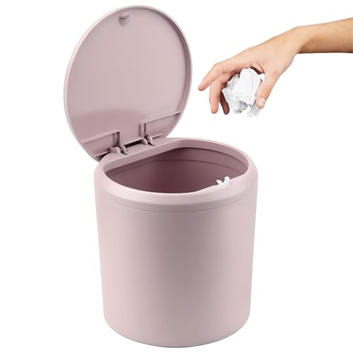 Tischmülleimer mit Deckel 4L Mini Tischabfalleimer Schminktisch Mülleimer Kosmetikeimer Klein Tischabfallbehälter für Schreibtisch Nachttisch Bad Küche Schlafzimmer Wohnzimmer Büro (15x15x17cm,Rosa） von Pyroclasia