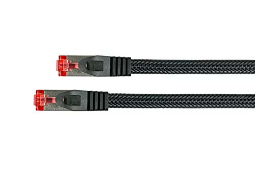 PYTHON Cat.6 RJ45 Ethernet LAN Patchkabel mit Rastnasenschutz und Nylongeflecht, S/FTP, PiMF, PVC, 250MHz, OFC, Gigabit-fähig (10/100/1000-Base-T Ethernet Netzwerke) - schwarz, 0,25 m von Python