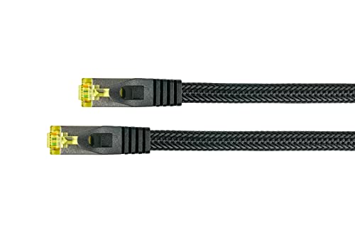PYTHON RJ45 Ethernet LAN Patchkabel mit Cat. 7 Rohkabel, mit Rastnasenschutz RNS und Nylongeflecht, S/FTP, PiMF, halogenfrei, 500MHz, OFC, 10-Gigabit-fähig - schwarz, 10m von Python