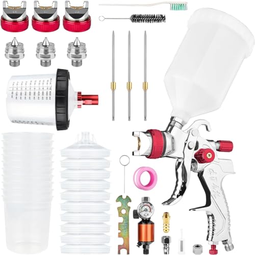 Pyugxab HVLP Luftspritzpistolen-Set mit Einweg-Farbbecher, 600 cc, mit Luftkompressor, Wasser-/Ölabscheider, für Möbel, DIY-Malerei von Pyugxab