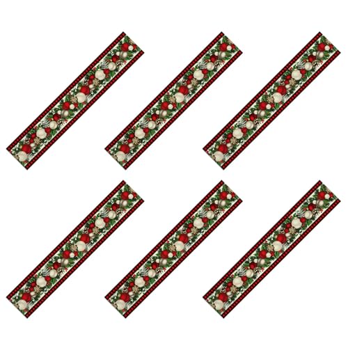 Pyugxab Weihnachtstischläufer, Leinen, Rot und Schwarz, kariert, 183 cm lang, saisonale Winter-Weihnachts-Tischdekoration, 6 Stück von Pyugxab