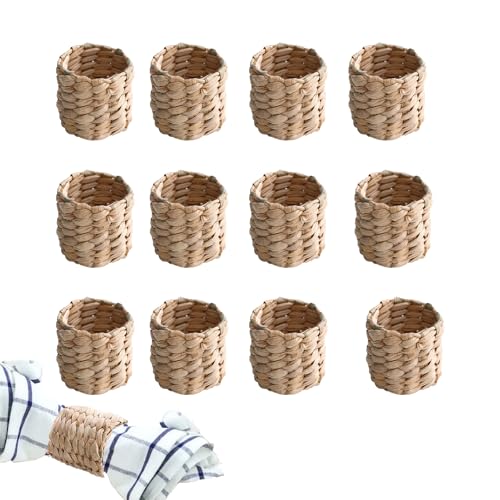 12 Stück Natürliche Rattan Serviettenringe, Gewebte Serviettenringe,Handgemachte Serviettenringe, Rustikale Serviettenringe für Tischdekoration, täglichen Haushaltsgebrauch, Festivals, Partys von Pyuyan