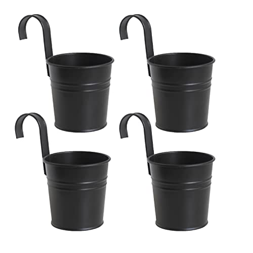 Pyuyan 4 Stücke Hängender Blumentopf, Hängender Blumentopf mit Drainage Loch, Hängetopf Metall Blumentopf, Metall-Blumentopf mit Abnehmbar Haken, Balkone und Gärten Dekorieren (Schwarz, Mini) von Pyuyan