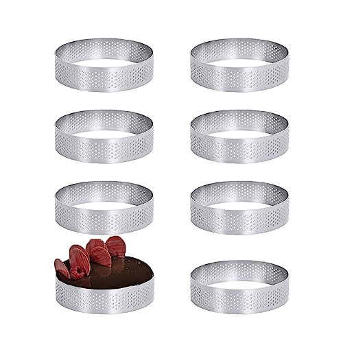 Pyuyan 8 Stück Kuchenform Perforierte Ring, Perforierte Tortenring Edelstahl, 10 cm Perforiert Schimmel Torte, Perforierte Tortenringe zum Backen, für Mousse Kuchen, Muffins und Fruchtkuchenschalen von Pyuyan