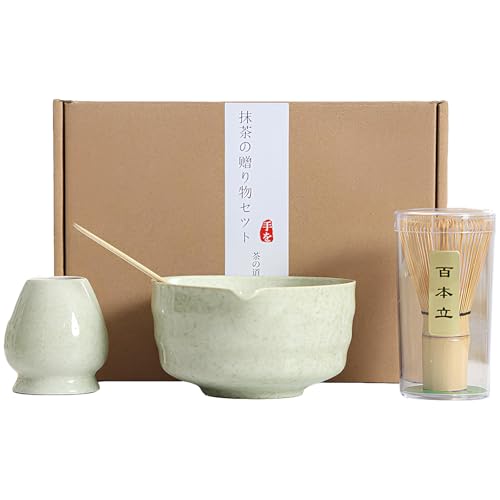 Pyuyan Keramik Matcha Tea Set, Matcha Besen 4-Teiliges Set, Matcha-Besen, Matcha-Schale, Matcha-Schneebesen-Ständer und Matcha Löffel, für Anfänger, Premium Matcha Zubehör von Pyuyan