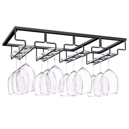 Pyuyan Stemware Tasse Racks, Stielgläser Aufhängen Halter, Umgekehrter Weinglashalter, Hängender Weinglashalter, Weinglasregal Schrank mit Schrauben, 4 Steckplätze, für Bar Küche (Schwarz) von Pyuyan