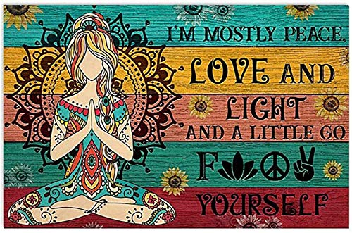 Lustiges YogaMetallschild I'm Mostly Peace Love And Light Stay Wild Flower Child Poster Hippie Soul Art Wandschild Blechschild Vintage Kunst Wanddekoration für Zuhause Kaffee Club Garage Mann Höhle von Pzecaru