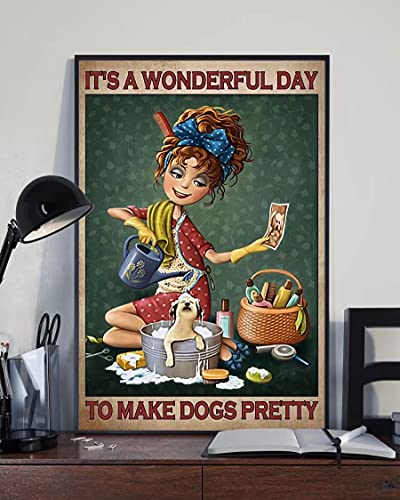 Metallschild mit Aufschrift "It's A Wonderful Day To Make Dogs Pretty Bathing Dog", Retro-Metall-Blechschild, Neuheit, Poster, Fellpflege, Spa, Dekoration, Wanddekoration, Plaketten, Café, Küche, WC, von Pzecaru