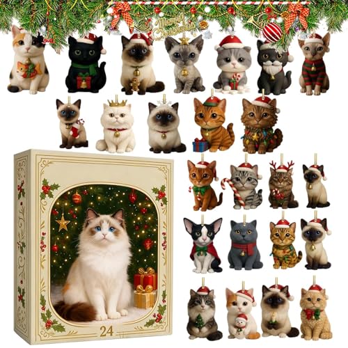 Adventskatzungskalender - Urlaubscountdown -Kalender für Weihnachten | Acryl mit druckbeständiger Build & verdickter Hülle, süßes Katzenbaumdekor für, Schreibtisch, Fenster von Pzuryhg