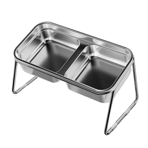 Erhöhter Katzennapf, Doppelnapf, erhöhter Edelstahl-Futterspender, 15 Grad geneigter Futternapf für kleine, mittelgroße und große Katzen, ergonomisches Design, komfortables Essen, 19,5 x 11 x 11 cm Erhöhter Katzennapf, Doppelnapf, erhöhter Edelstahl-Futterspender, 15 Grad geneigter Futternapf für kleine, mittelgroße und große Katzen, ergonomisches Design, komfortables Essen, 19,5 x 11 x 11 cm von Pzuryhg