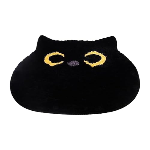 Katzenbadematte - Schwarzer Katzenteppich Für Wohnzimmerdekor | Hochwertiger Faserweichteppich Mit Anti-Schlupf-Rücken, Niedliche Türmatte Für Duschtoilettenschlafzimmer Küchenboden, Badezimmer Einga von Pzuryhg