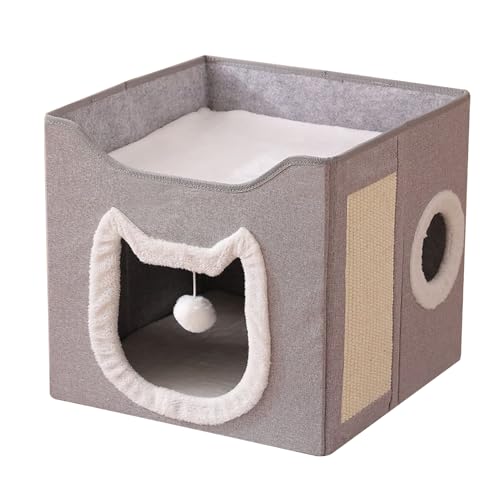 Katzenhaus - Faltbares Haustierhaus für Katzen | 2 Schicht großes Tuch mit Kratzpolster und Ball, Höhlenbettgebiet Hideaway Zwinger für Hunde, Innenräume, Zuhause, Winter, Outdoor Katzenhaus - Faltbares Haustierhaus für Katzen | 2 Schicht großes Tuch mit Kratzpolster und Ball, Höhlenbettgebiet Hideaway Zwinger für Hunde, Innenräume, Zuhause, Winter, Outdoor von Pzuryhg