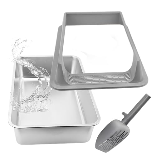 Katzentoilette, leicht zu reinigende Haustiertoilette, PP, Edelstahl, halbgeschlossene Katzentoilette mit Schaufel für Innenräume, Wohnzimmer, Geruchskontrolle, platzsparendes Design, bequem für von Pzuryhg