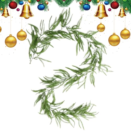 Pine Cypress Vines - Künstliche Weihnachtsgirlande für Treppen | Real Touch Greeny mit kompliziertem Kiefernnadeldesign und festlicher Weihnachtsfeiertag suchen Sie nach Kaminfarmhouse -Haus von Pzuryhg