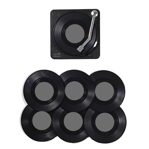 Plattenspieler-Untersetzer, Getränke- -Untersetzer, Retro-Vinyl-Untersetzer, kreative Tischunterlage, Geschirr, Getränke-Untersetzer-Set mit Plattenspieler-Halter, M1-Muster für Zuhause, von Pzuryhg