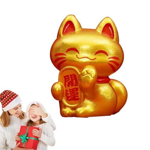 Pzuryhg Glückskatze Figur, Glückskatze Deko, Winkende Katze Figur, Beweglicher Arm Keramik Winkende Glückskatze Statuette für Haus und Geschäft Dekoration Abschiedsgeschenk Wichtelgeschenk von Pzuryhg