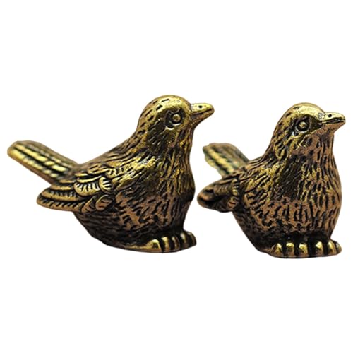 Pzuryhg Messingvogel Statue – Messingspatz Miniaturfiguren – Miniatur-Spatzenstatuen Vintage Feng Shui Messing Vogel Figur Tier Garten Statuen Landschaft Ornament von Pzuryhg