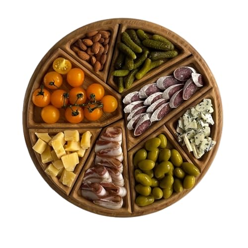 Pzuryhg Speiseteller aus Holz – Sektionale Schale für Unterhaltung, natürliches Holz mit stilvollem Look, mühelose Nutzung, Komfort für Abendessen, Wohnzimmer für Dessert-Abendessen, Grillen von Pzuryhg