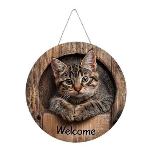 Willkommensschild für die Haustür zum Einzug, Holz-Katzen-Motiv, 2D-flaches Holz für den Innen- und Außenbereich, perfekte Größe und rustikaler Charme für Café, Wohnzimmer und Klassenzimmer Willkommensschild für die Haustür zum Einzug, Holz-Katzen-Motiv, 2D-flaches Holz für den Innen- und Außenbereich, perfekte Größe und rustikaler Charme für Café, Wohnzimmer und Klassenzimmer von Pzuryhg