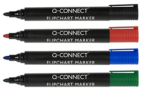Q-CONNECT Flipchartmarker/rund/blickdicht/für Poster/für Präsentationen/trocknet nicht aus/recycelt/ergonomisch/effizient/praktisch / 4 Stück in einer Packung/Farbe: Mix von Q-Connect
