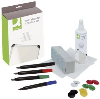 Whiteboard Starter-Set Arbeits-Set für Planungstafeln. Inhalt: 250 ml Whiteboard-Reinigungsflüssigkeit, magnethaftender Whiteboard-Löscher, 12 Whiteboard-Löscher-Ersatzfilzstreifen, 4 Whiteboardmarker farbig sortiert, 10 Magnete Ø 32 mm farbig s von Q-Connect