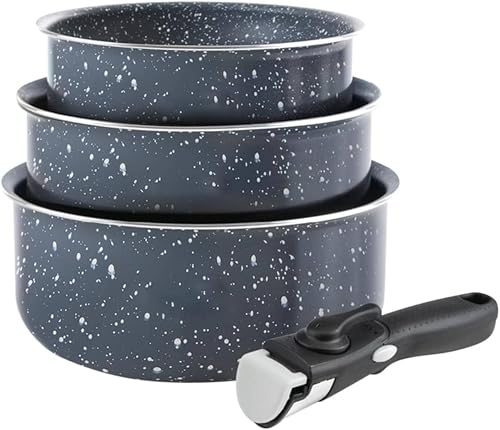 QDESIGN 3-teiliges Kochtopf-Set aus Aluminium mit Antihaftbeschichtung & abnehmbarem Griff – für Induktion und Backofen, Spülmaschine & Kühlschrank geeignet – 16/18/20 cm von Qdesign