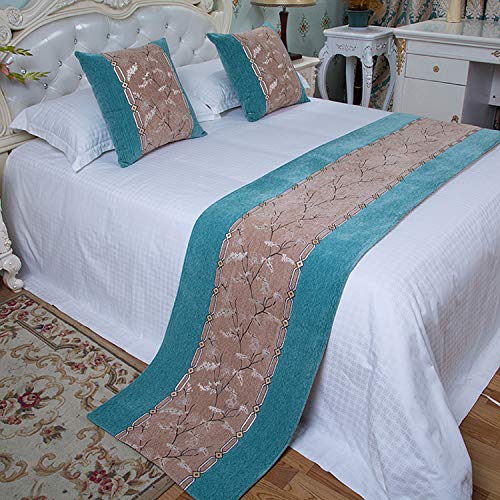 Q_STZPX Bett Renner bettläufer Bed Flag Bett Schwanz Handtuch gehobene Hotel Hotel Heimgebrauch Bed & Breakfast Nordischen Stil einfache Moderne Neue chinesische Bettdecke Pad，Smaragd，50 * 260 cm (2 von Q_STZPX