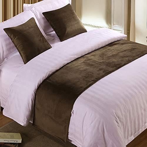 Q_STZPX Bett Renner bettläufer Hotel Bettwäsche High-End Bettwäsche Bettfahnen Bettmatten Bettmatten Streifen, Weißer Dunkelbrauner Samt, 2M Bett (50X260Cm) von Q_STZPX