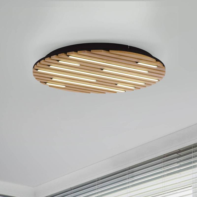Paul Neuhaus Smart-LED-Deckenleuchte Q-Akustik, Holz Ø 60 cm von Q-Smart-Home