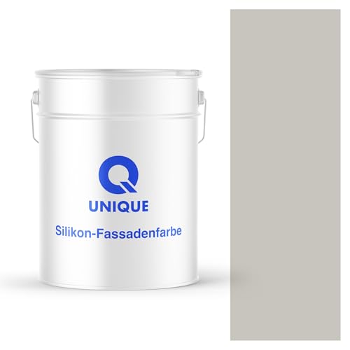 Q UNIQUE Fassadenfarbe Ashgrau 10L – Silikonharz-Außenfarbe, Wetterfest, Selbstreinigend, Hohe Deckkraft, UV-Beständig, Für WDVS, Beton & Mineralische Untergründe von Q UNIQUE