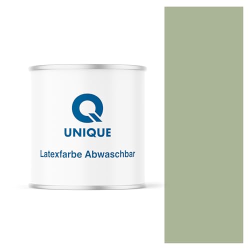 Q UNIQUE Latexfarbe ABWASCHBAR 2L (ca.14m2) Grün, Waschbare, hochdeckende, tiefmatte Latexfarbe auf Basis von Ethylen-Vinylacetat-Copolymer. VOC-frei, geeignet für Wände/Decken in Innenräu von Q UNIQUE