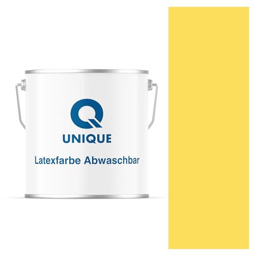 Q UNIQUE Latexfarbe ABWASCHBAR 5L (ca.35m2) Gelb, Waschbare, hochdeckende, tiefmatte Latexfarbe auf Basis von Ethylen-Vinylacetat-Copolymer. VOC-frei, geeignet für Wände/Decken in Innenräu von Q UNIQUE