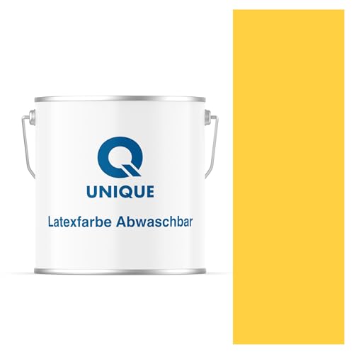 Q UNIQUE Latexfarbe ABWASCHBAR 5L (ca.35m2) Golden, Waschbare, hochdeckende, tiefmatte Latexfarbe auf Basis von Ethylen-Vinylacetat-Copolymer. VOC-frei, geeignet für Wände/Decken in Innenräu von Q UNIQUE