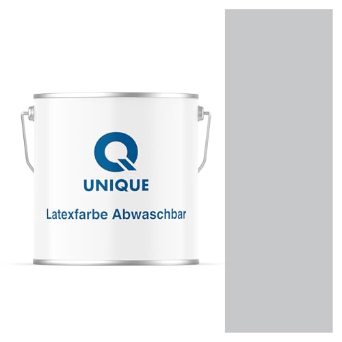 Q UNIQUE Latexfarbe ABWASCHBAR 5L (ca.35m2) Hellgrau, Waschbare, hochdeckende, tiefmatte Latexfarbe auf Basis von Ethylen-Vinylacetat-Copolymer. VOC-frei, geeignet für Wände/Decken in Innenräu von Q UNIQUE