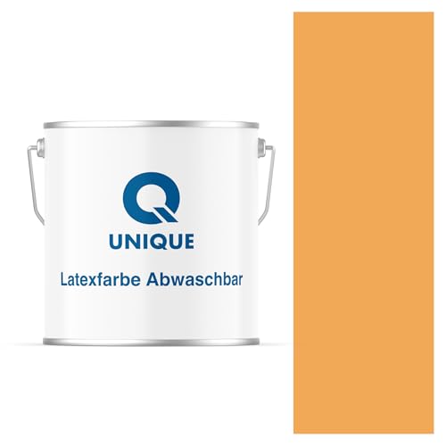 Q UNIQUE Latexfarbe ABWASCHBAR 5L (ca.35m2) Klementine, Waschbare, hochdeckende, tiefmatte Latexfarbe auf Basis von Ethylen-Vinylacetat-Copolymer. VOC-frei, geeignet für Wände/Decken in Innenräu von Q UNIQUE